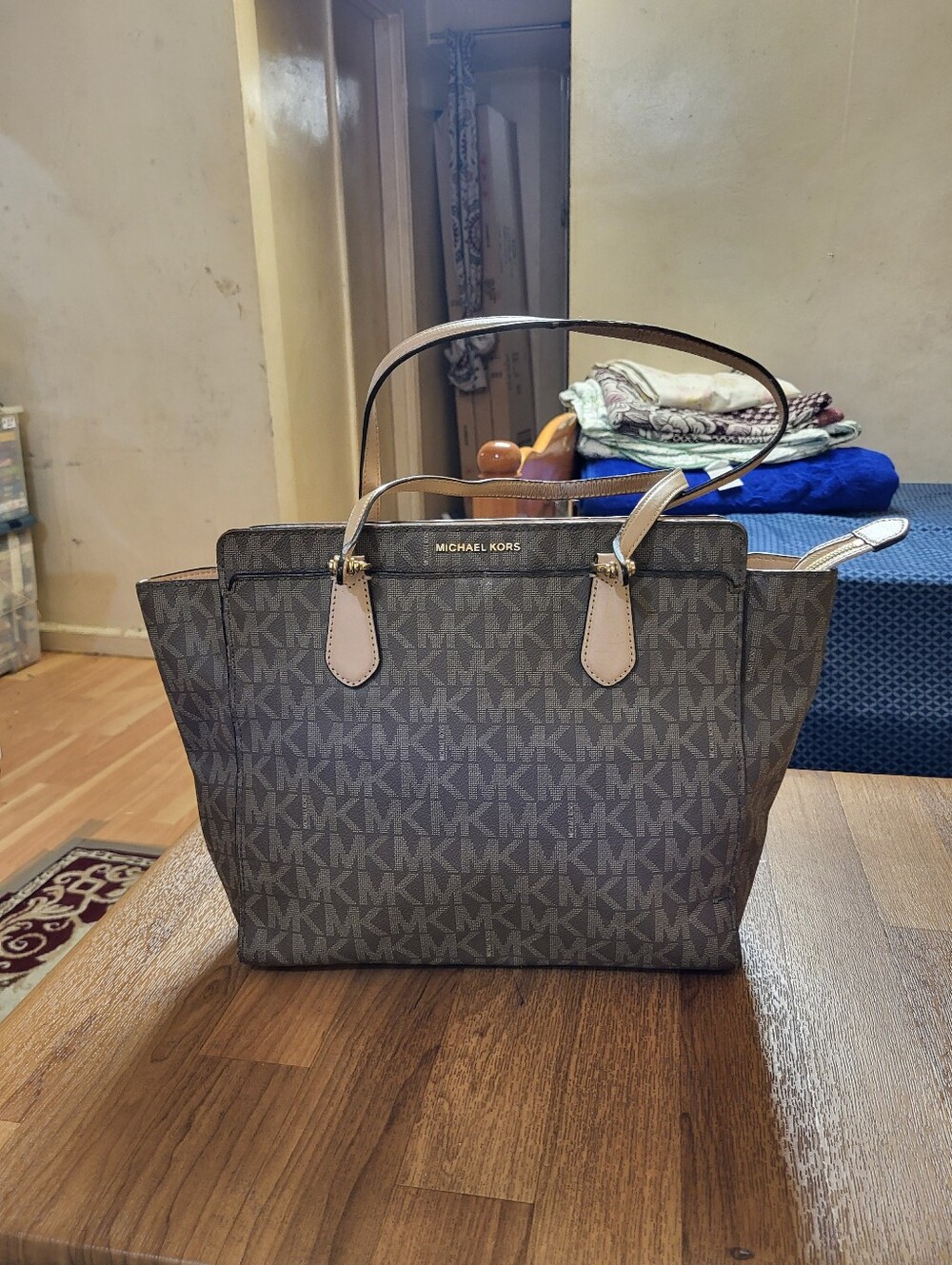 MICHAEL KORS Handbag Dee Dee Large Saffiano Logo Tote Shoulder Brown Purse